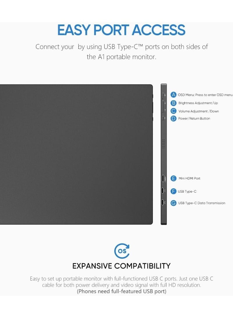 ARZOPA Portable Monitor 15.6'' FHD 1080P - Ultra-Slim Portable Laptop Monitor with Kickstand - IPS Display for PC, MAC, Phone, Xbox, PS5 - USB C & HDMI Connectivity(With Free Waterproof Monitor Sleeve Bag) - Image 4